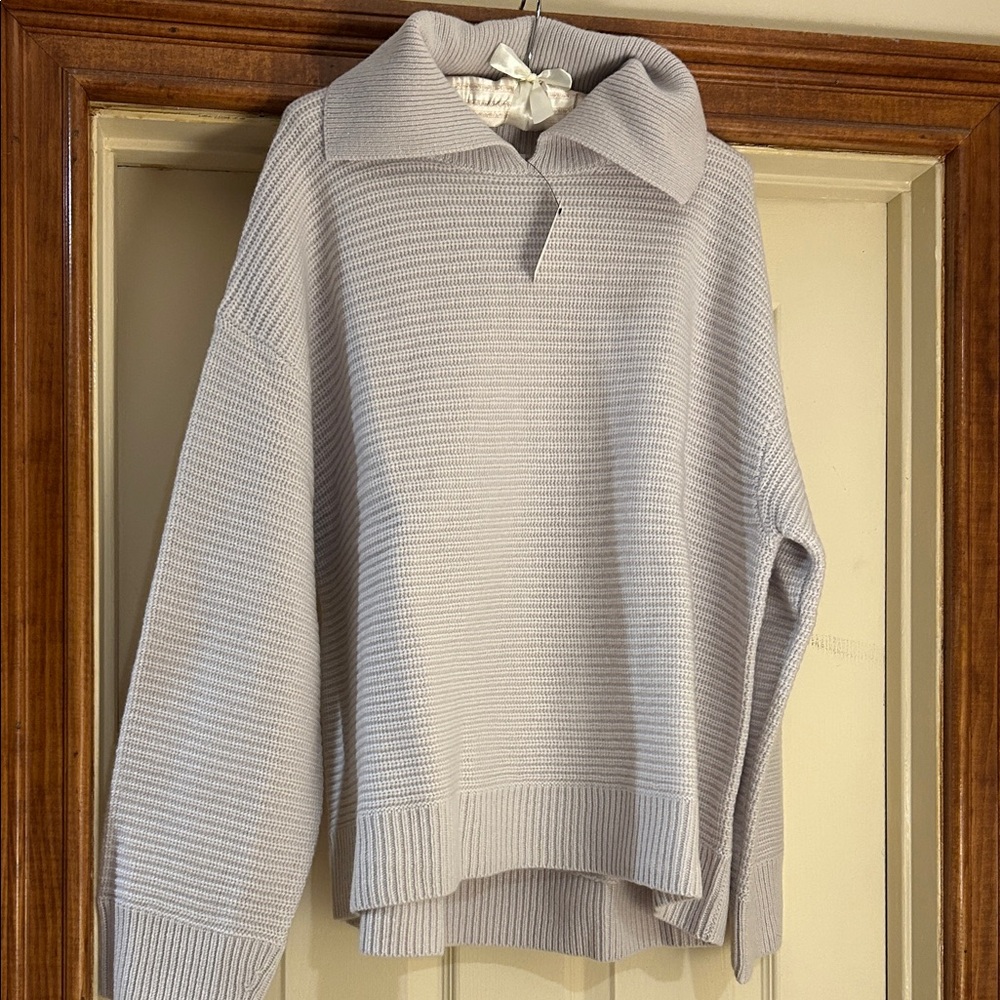 NWT 100% Casmere light lavender/gray Polo-Collar Women's Sweater.